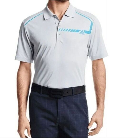 Adidas Golf Men's ClimaChill Chest Print Polo Shirt, Light Onix/Solar Bl… - Picture 3 of 12